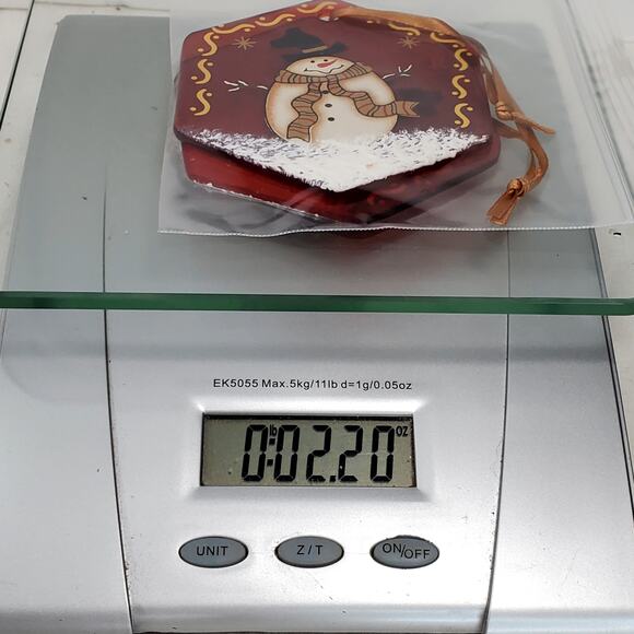 2 Vtg Red Glass Suncatcher Hand Painted Christmas Hexagon Ornament Holiday Decor - Picture 6 of 6